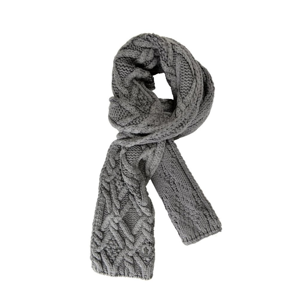 Moncler Unisex 100% Wool Gray Chunky Knitted Long Scarf - Picture 4 of 4